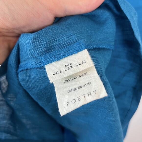 Poetry Blue Linen Button Front Dress Size US 2 - Picture 7 of 7